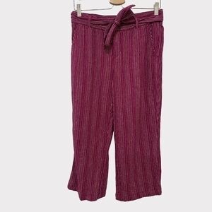 Liz Claiborne Wine Purple & White Striped Linen Blend Cropped Pants Size XS